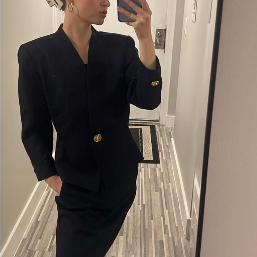 Vintage Kasper Navy Suit Set 100% Wool